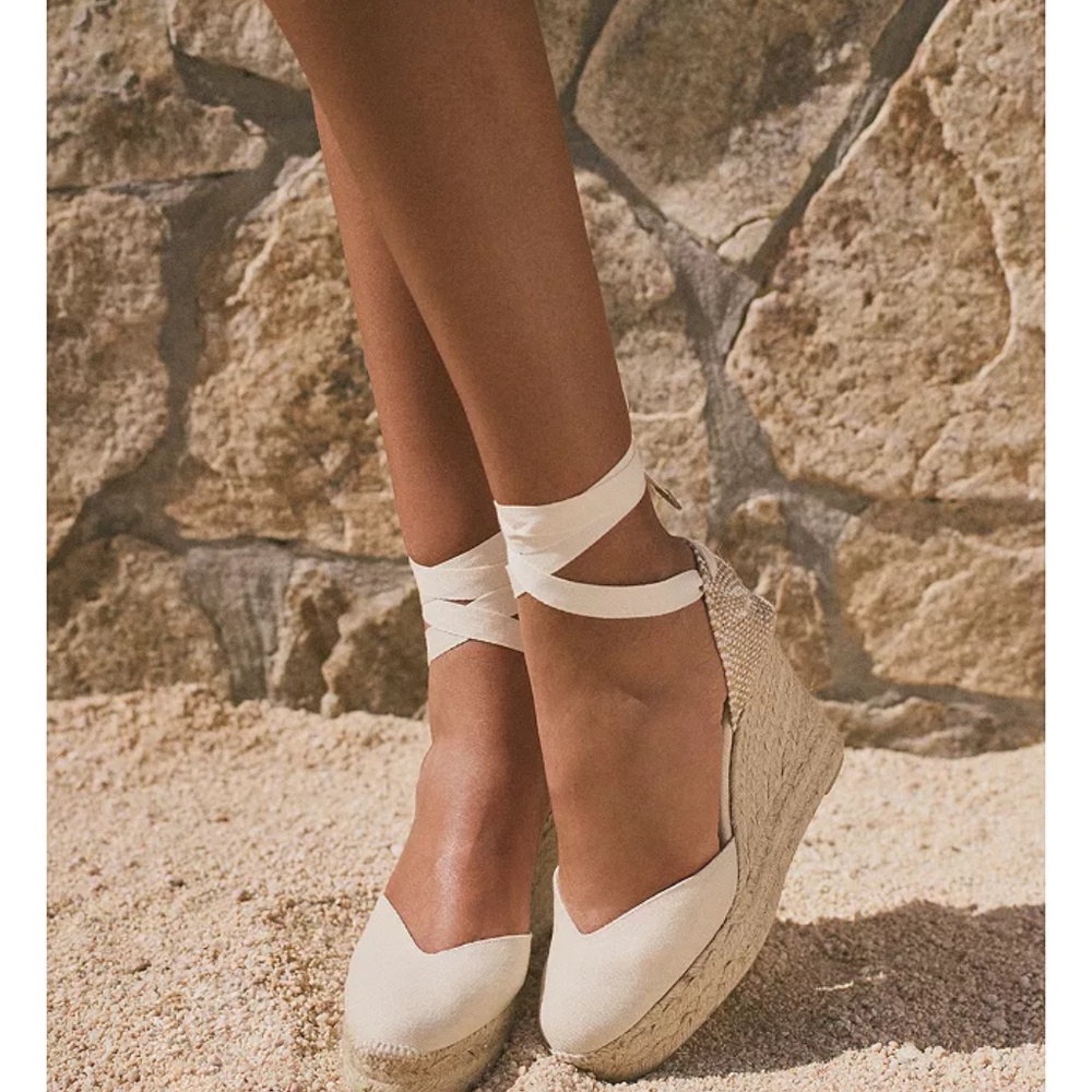 New! Castañer Women's Chiara Ankle Tie Wedge Espadrille Sandals
